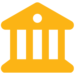 Yellow icon showing a classical building with columns and a triangular roof.